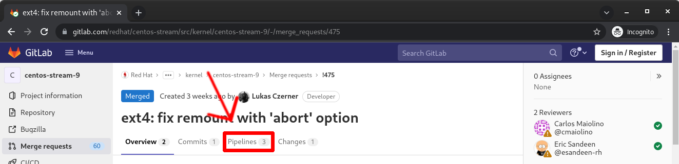 Pipelines Tab